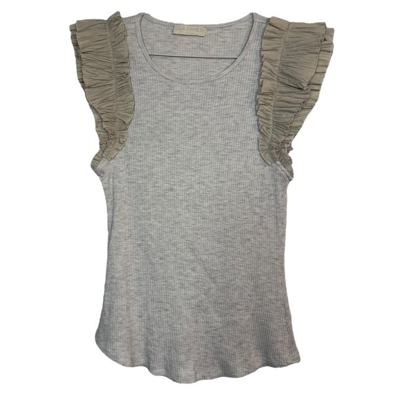 Ulla Johnson Lilo Top in Cobblestone tan with ruffle shoulders Medium - Picture 2 of 11